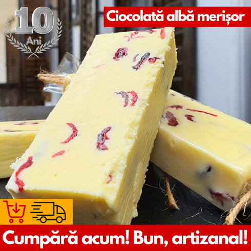 Ciocolată de Casă Albă cu Merișoare 100g Dulce Acrișor de la Mons Mellis