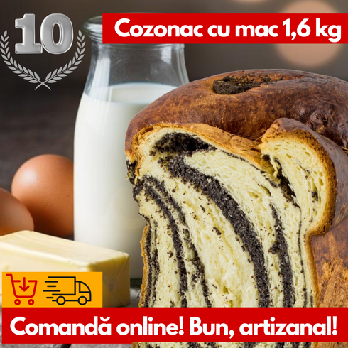 Cozonac artizanal cu Maia și Mac 1,6 kg - Deliciul Festiv de la Mons Mellis
