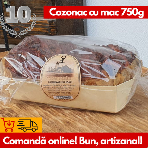 Cozonac artizanal cu Maia și Mac 750g - Deliciul Copilăriei