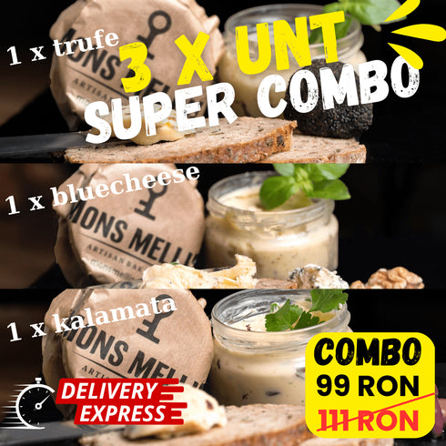 Combo 3 Tipuri de Unt - cu Trufe, cu Bluecheese și Nucă, cu Măsline Kalamata: Economisiți 12 Lei